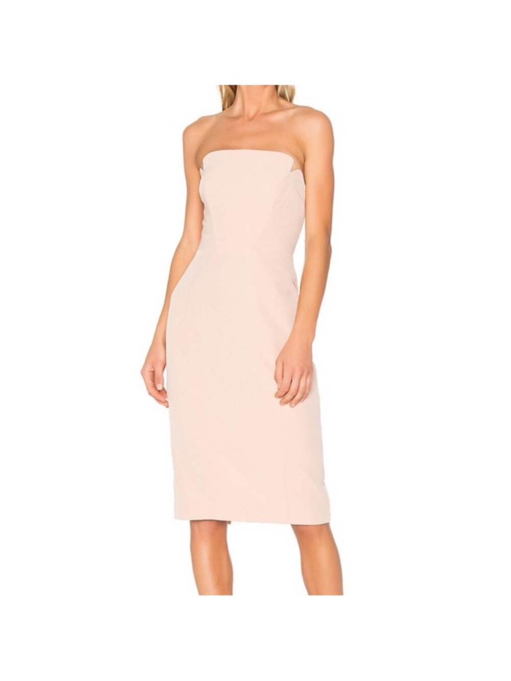 Jill Jill Stuart light blush pink strapless midi sheath dress notched
